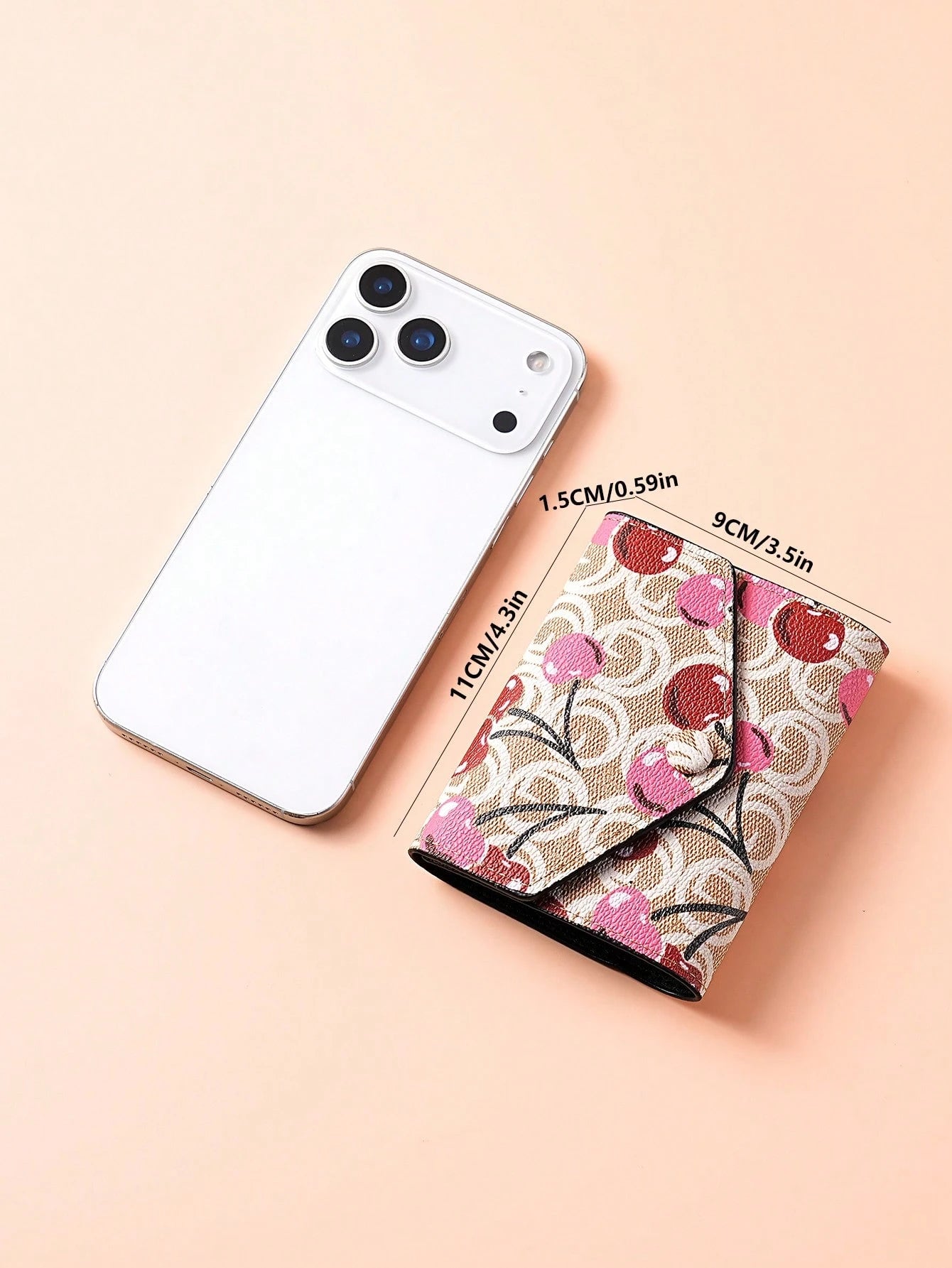 1pc Cherry Print Women's Trifold Short Wallet, Fashionable Mini Clutch Purse, Large Capacity Multi-Card Slots Credit Card Holder Coin Pouch, Suitable For Daily Use, Back To School Gift, Birthday Gift