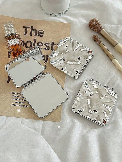 1pc Compact Folding Makeup Mirror With Water Surface Pattern, Y2K Style, Unisex Gift,Makeup,Cheap,Room Decor,Vanity,Travel,Bedroom,Makeup Accessories,Mirror,Vanity Mirror,Mini Mirror,Compact Mirror,Mi