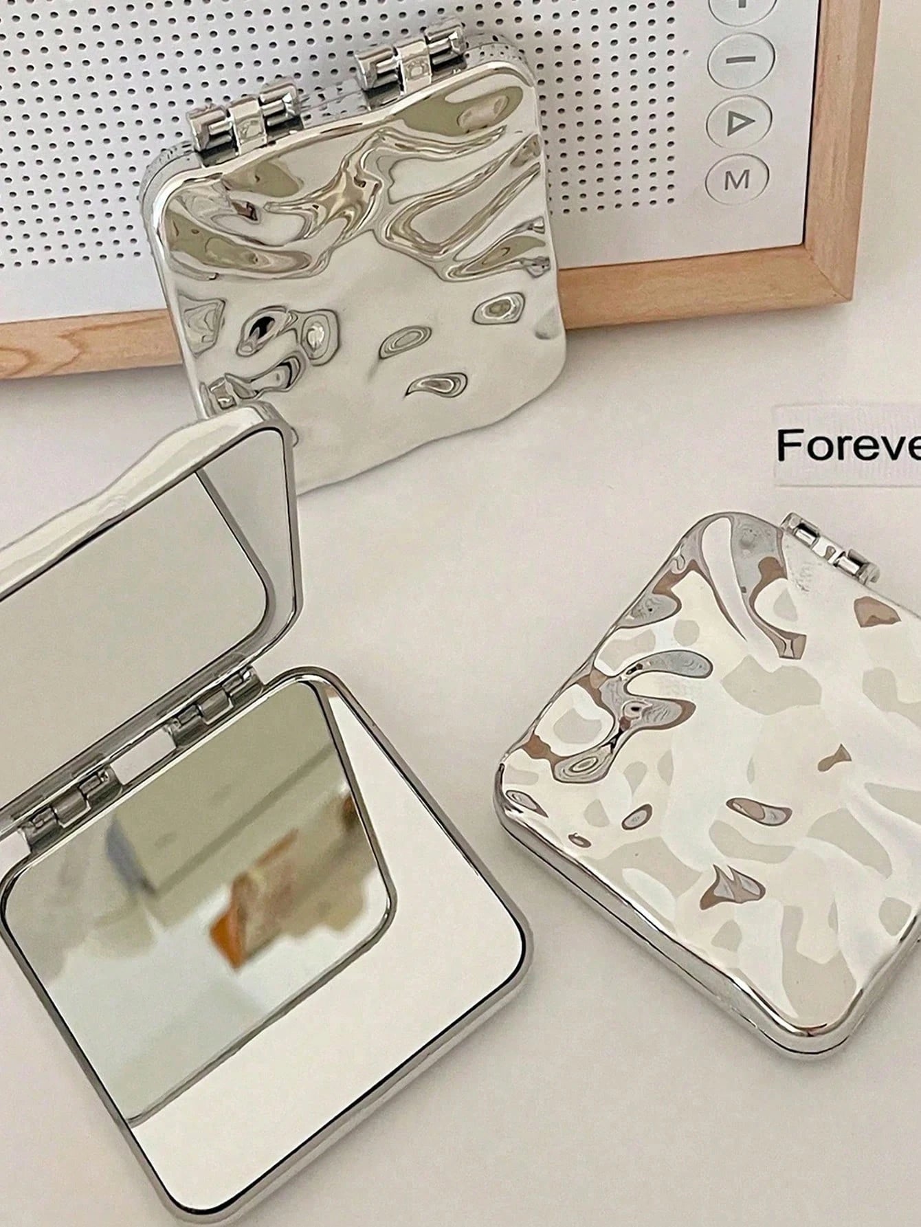 1pc Compact Folding Makeup Mirror With Water Surface Pattern, Y2K Style, Unisex Gift,Makeup,Cheap,Room Decor,Vanity,Travel,Bedroom,Makeup Accessories,Mirror,Vanity Mirror,Mini Mirror,Compact Mirror,Mi