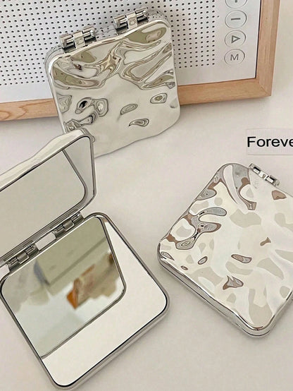1pc Compact Folding Makeup Mirror With Water Surface Pattern, Y2K Style, Unisex Gift,Makeup,Cheap,Room Decor,Vanity,Travel,Bedroom,Makeup Accessories,Mirror,Vanity Mirror,Mini Mirror,Compact Mirror,Mi