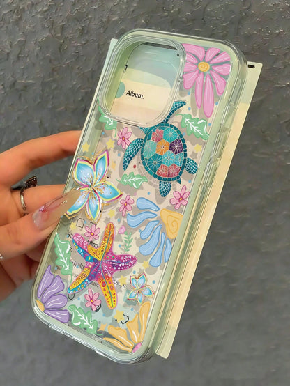 1pc Contrast Color 2-In-1 Turtle Pattern Phone Case Compatible With Apple 17/17Pro/17promax/16/16Pro/16promax/15/15Pro/15promax/14/14Pro/14promax/13/13Pro/13promax/12/11 Protective Cover