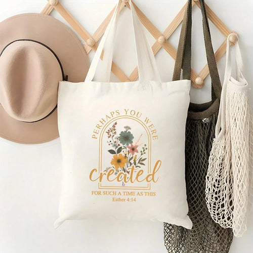 1pc "Created For Such A Time" Women'S Canvas Tote Bag| Large Capacity, Durable Polyester Canvas Shoulder Bag, Reusable For Travel, Shopping, Daily Use- Ideal Gift For Religious Enthusiasts &
