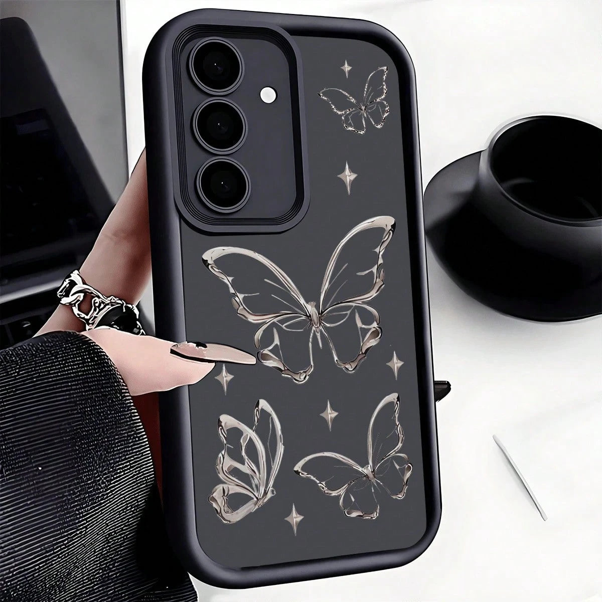 1pc Creative Flying Black Butterfly Full Body Shockproof Phone Case, Thick Anti-Slip Protective Cover Compatible With, Honor,, Galaxy, 17 Pro Max Case