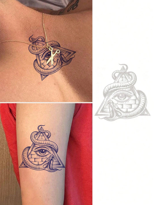 1pc Creative Personalized Realistic Vintage Triangle Python Temporary Tattoo Sticker, European And American Dark Geometric Snake Pattern Arm Niche Decorative Sticker, Long-Lasting Non-Permanent, Color