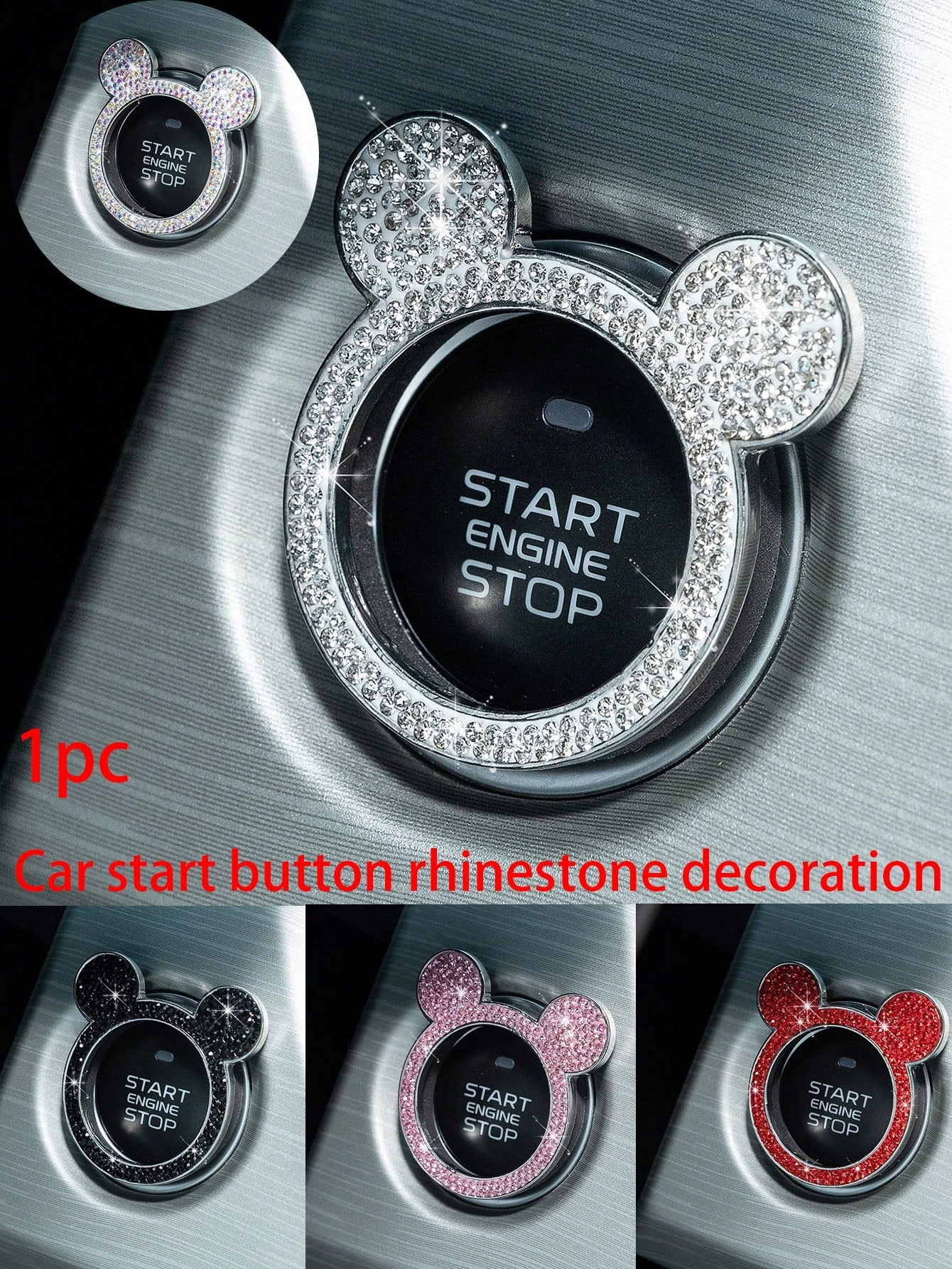 1pc Crystal Bling Car Engine Start Button Decorative Sticker