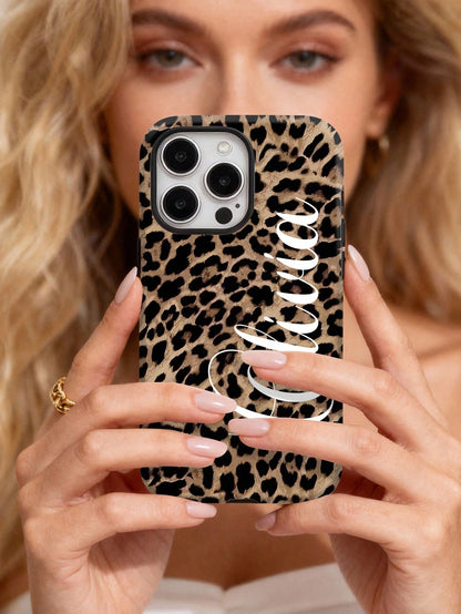 1pc Custom Leopard Print & Letter Color 2-In-1 Glossy Protective Hard Phone Case Cover Compatible With 11/12/13/14/15/16/17 Pro Max, International Version Mobile Phone Protector Accessories, Zebra Pri