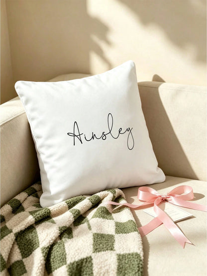 1pc Customizable Name/Date/Photo/Logo DIY Lumbar Pillow Cover, Multiple Colors Available, Fresh And Minimalist Design, Supports Couple Names, Wedding Anniversary, Family Surname, Personalized Nickname