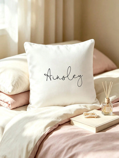 1pc Customizable Name/Date/Photo/Logo DIY Lumbar Pillow Cover, Multiple Colors Available, Fresh And Minimalist Design, Supports Couple Names, Wedding Anniversary, Family Surname, Personalized Nickname