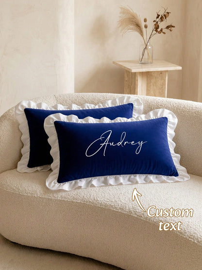 1pc Customized Heat Transfer Lotus Leaf Ruffle Decorative Lumbar Pillow Cover, Rectangular Cushion Case With Hidden Zipper, Suitable For Sofa Bed Guest Room Seasonal Home Refresh, 3 Colors Available