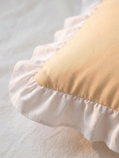 1pc Customized Heat Transfer Lotus Leaf Ruffle Decorative Lumbar Pillow Cover, Rectangular Cushion Case With Hidden Zipper, Suitable For Sofa Bed Guest Room Seasonal Home Refresh, 3 Colors Available
