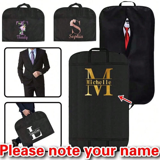 1pc Customized Portable Waterproof Nonwovens Clothes Dust Cover, Personalized Initials Garment Bag For Suit Coat Storage, Hanging Dress Protector Bag, Travel Essential