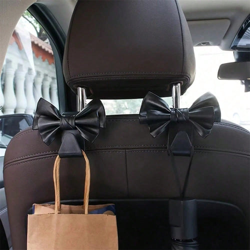 1Pc Cute Bowknot Car Rear Seat Back Hooks- Elegant Bow-Shaped Design,Durable Plastic Multi-Functional Hooks For Organizing Bags,Keys,Umbrellas- Car Interior Accessories For Women & Men,Bag Storage S