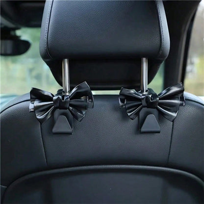 1Pc Cute Bowknot Car Rear Seat Back Hooks- Elegant Bow-Shaped Design,Durable Plastic Multi-Functional Hooks For Organizing Bags,Keys,Umbrellas- Car Interior Accessories For Women & Men,Bag Storage S