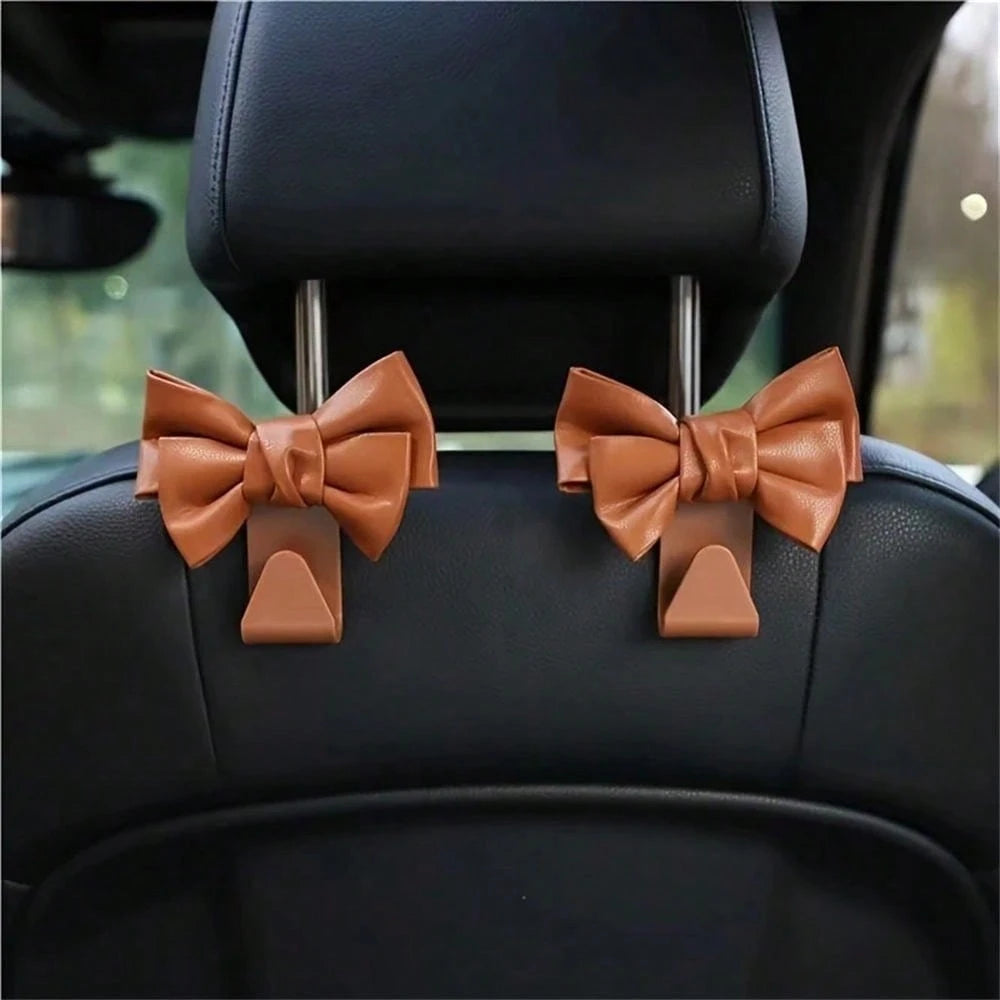 1Pc Cute Bowknot Car Rear Seat Back Hooks- Elegant Bow-Shaped Design,Durable Plastic Multi-Functional Hooks For Organizing Bags,Keys,Umbrellas- Car Interior Accessories For Women & Men,Bag Storage S