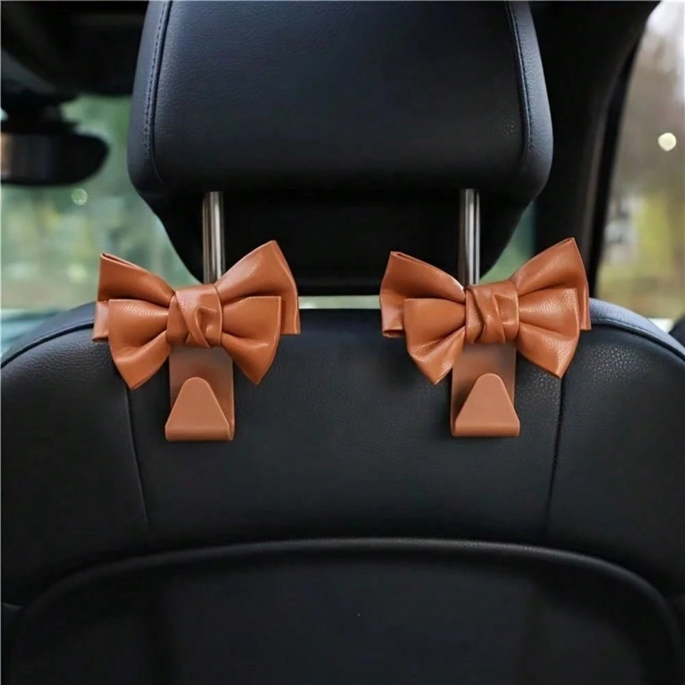 1Pc Cute Bowknot Car Rear Seat Back Hooks- Elegant Bow-Shaped Design,Durable Plastic Multi-Functional Hooks For Organizing Bags,Keys,Umbrellas- Car Interior Accessories For Women & Men,Bag Storage S