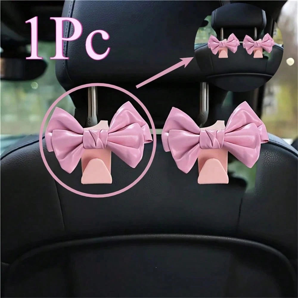 1Pc Cute Bowknot Car Rear Seat Back Hooks- Elegant Bow-Shaped Design,Durable Plastic Multi-Functional Hooks For Organizing Bags,Keys,Umbrellas- Car Interior Accessories For Women & Men,Bag Storage S
