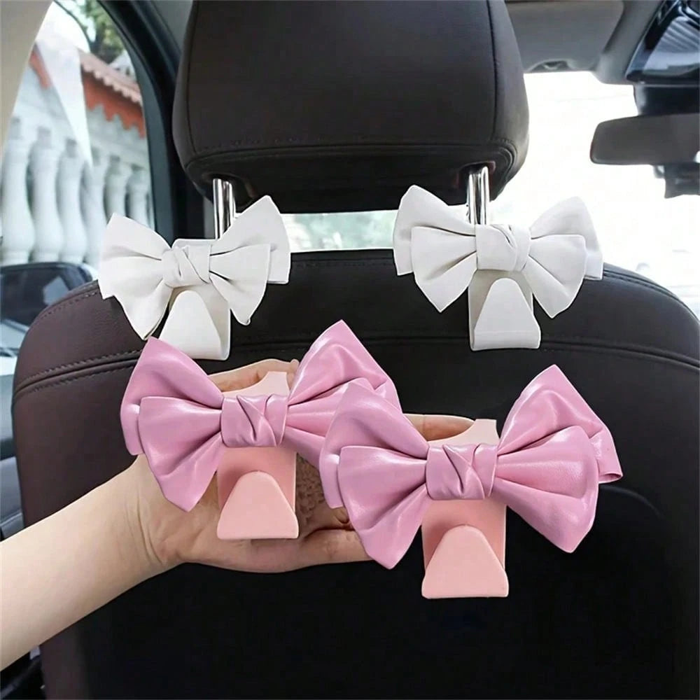 1Pc Cute Bowknot Car Rear Seat Back Hooks- Elegant Bow-Shaped Design,Durable Plastic Multi-Functional Hooks For Organizing Bags,Keys,Umbrellas- Car Interior Accessories For Women & Men,Bag Storage S