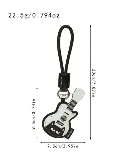 1pc Cute Cat Musical Instrument PU Leather Keychain, Violin Piano Guitar Cartoon Pendant, Creative Bag Charm, Accessory, Daily Gift For Best Friend, Music Lover, Birthday, Holiday