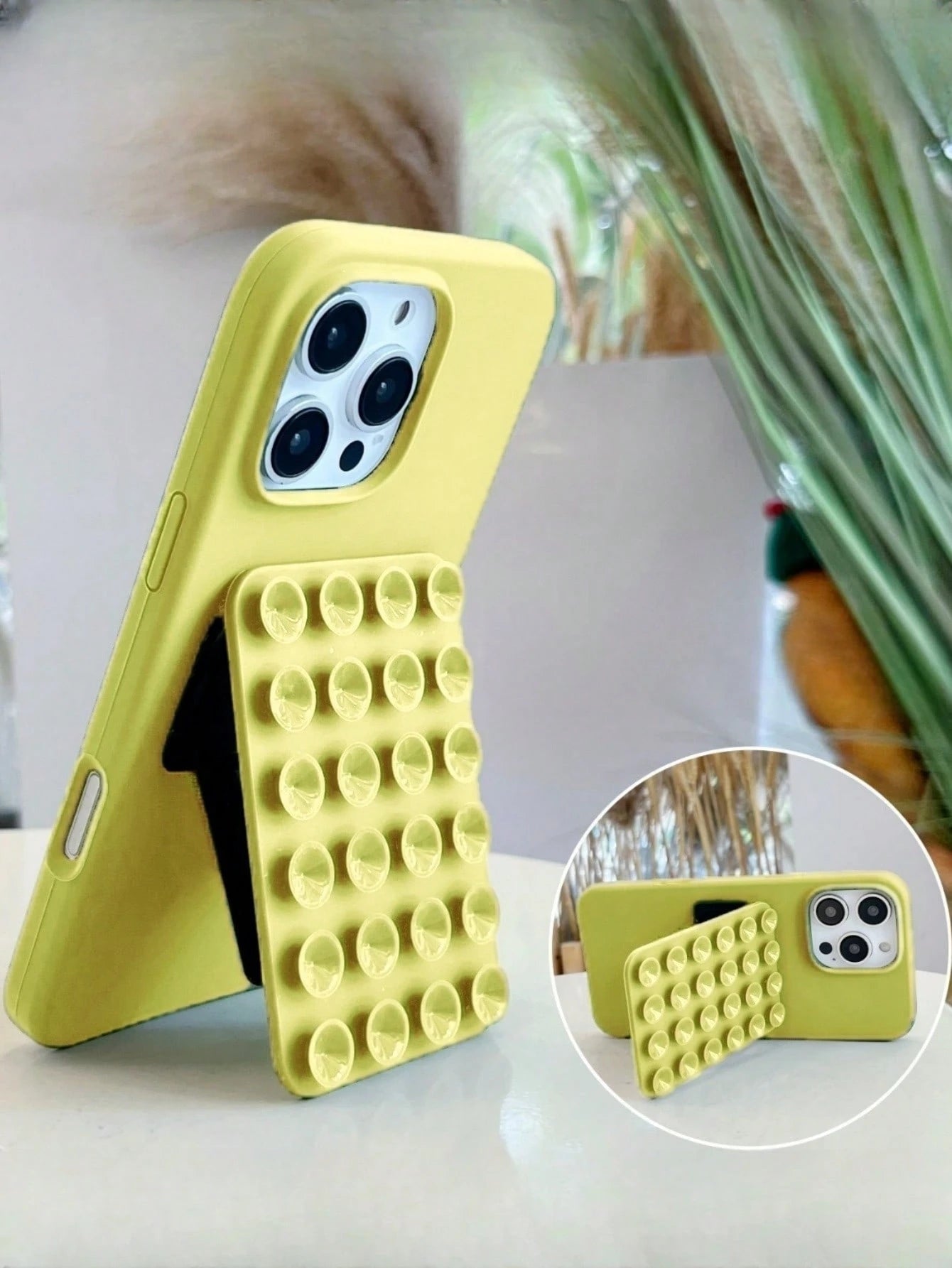 1pc Cute Functional Summer Dopamine Color Suction Cup Holder Cute Liquid Silicone Phone Case Compatible With IPhone 18 Pro Max 17 Air 16 15 14 13 12 11 Pro Max Plus Soft Back Cover