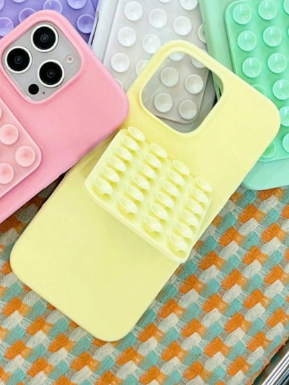 1pc Cute Functional Summer Dopamine Color Suction Cup Holder Cute Liquid Silicone Phone Case Compatible With IPhone 18 Pro Max 17 Air 16 15 14 13 12 11 Pro Max Plus Soft Back Cover