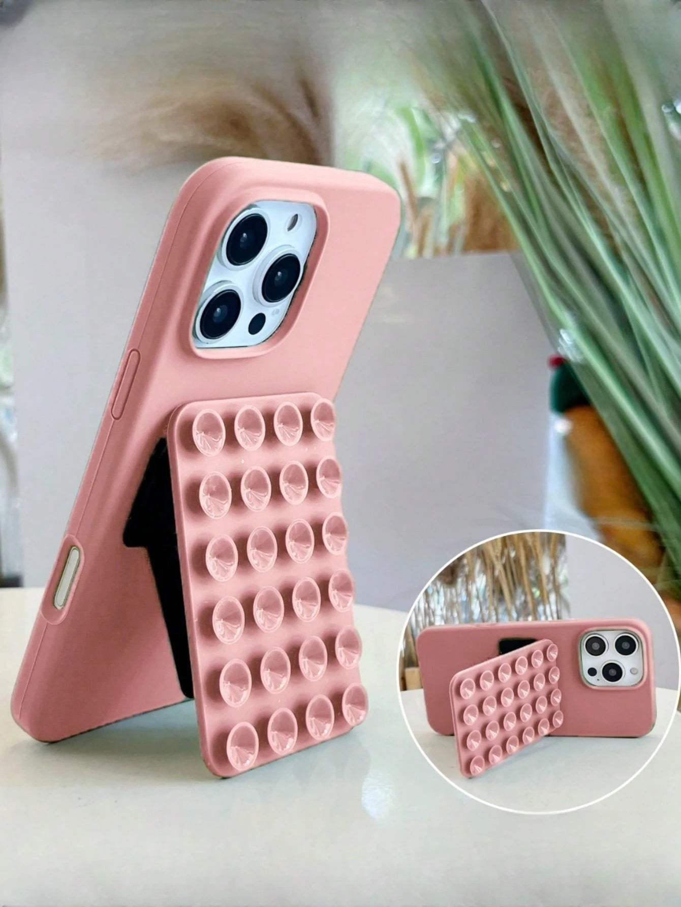 1pc Cute Functional Summer Dopamine Color Suction Cup Holder Cute Liquid Silicone Phone Case Compatible With IPhone 18 Pro Max 17 Air 16 15 14 13 12 11 Pro Max Plus Soft Back Cover
