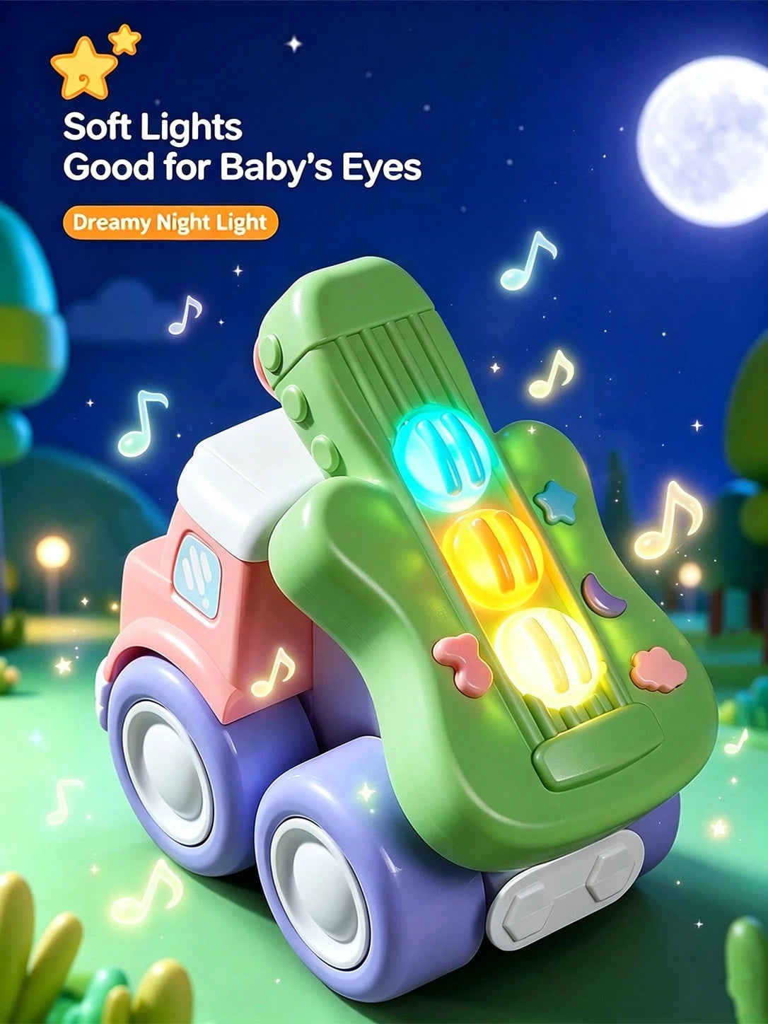1pc Cute Music Truck Toy, Suitable For Babies, Featuring Piano, Guitar And Drum Functions, Excellent Early Education Sensory Friction Powered Vehicle, Toddler Gift