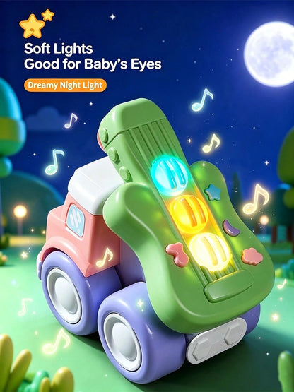 1pc Cute Music Truck Toy, Suitable For Babies, Featuring Piano, Guitar And Drum Functions, Excellent Early Education Sensory Friction Powered Vehicle, Toddler Gift