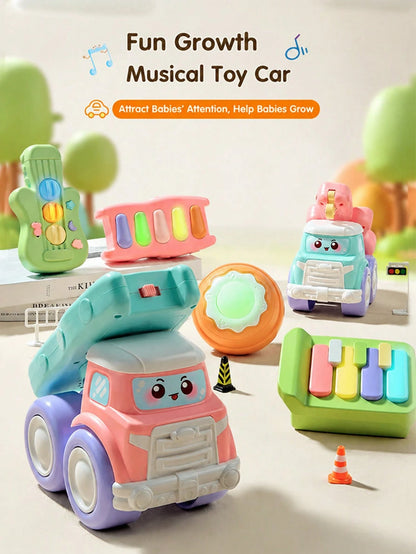1pc Cute Music Truck Toy, Suitable For Babies, Featuring Piano, Guitar And Drum Functions, Excellent Early Education Sensory Friction Powered Vehicle, Toddler Gift