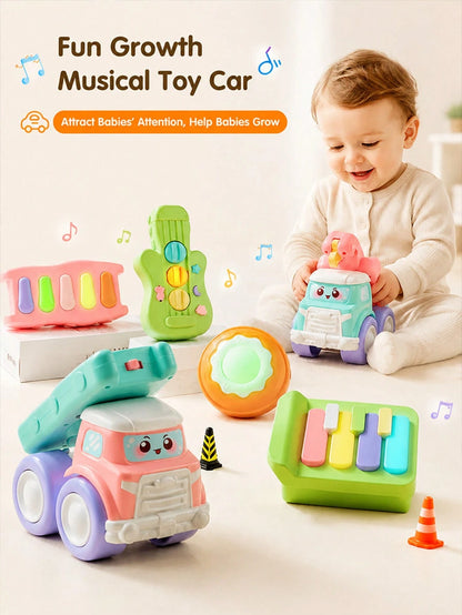 1pc Cute Music Truck Toy, Suitable For Babies, Featuring Piano, Guitar And Drum Functions, Excellent Early Education Sensory Friction Powered Vehicle, Toddler Gift