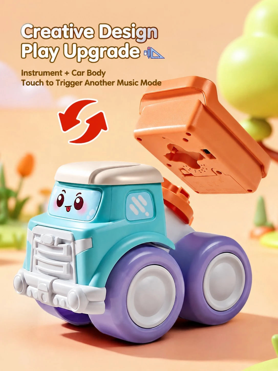 1pc Cute Music Truck Toy, Suitable For Babies, Featuring Piano, Guitar And Drum Functions, Excellent Early Education Sensory Friction Powered Vehicle, Toddler Gift