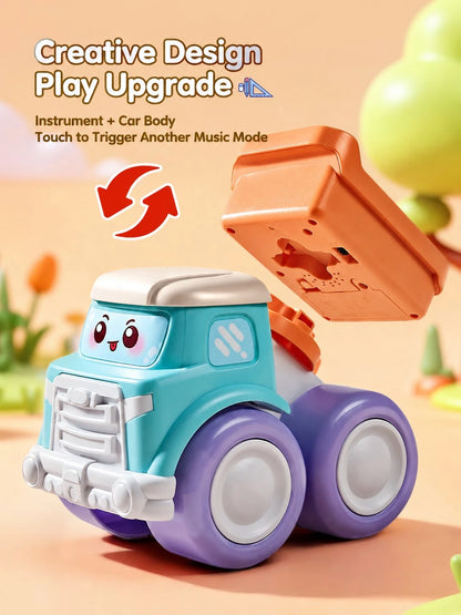 1pc Cute Music Truck Toy, Suitable For Babies, Featuring Piano, Guitar And Drum Functions, Excellent Early Education Sensory Friction Powered Vehicle, Toddler Gift