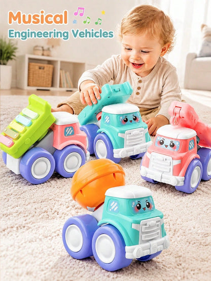 1pc Cute Music Truck Toy, Suitable For Babies, Featuring Piano, Guitar And Drum Functions, Excellent Early Education Sensory Friction Powered Vehicle, Toddler Gift