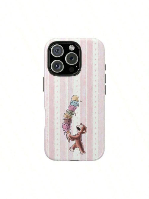1PC Cute Phone Case And Christmas Gifts The Ultimate Expression Of 'I Love You': Curious George Monkey Case, Compatible With IPhone 11/12/13/14/15/16/17Pro, Shockproof, Creative Handpainted Design, W
