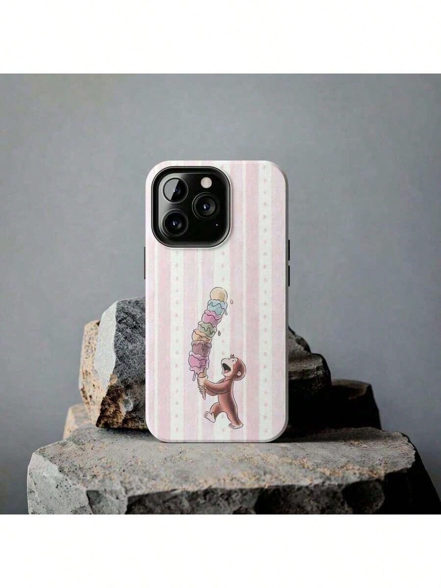 1PC Cute Phone Case And Christmas Gifts The Ultimate Expression Of 'I Love You': Curious George Monkey Case, Compatible With IPhone 11/12/13/14/15/16/17Pro, Shockproof, Creative Handpainted Design, W