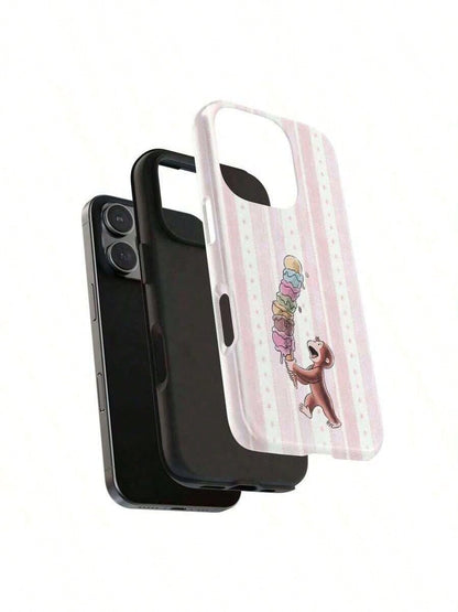 1PC Cute Phone Case And Christmas Gifts The Ultimate Expression Of 'I Love You': Curious George Monkey Case, Compatible With IPhone 11/12/13/14/15/16/17Pro, Shockproof, Creative Handpainted Design, W