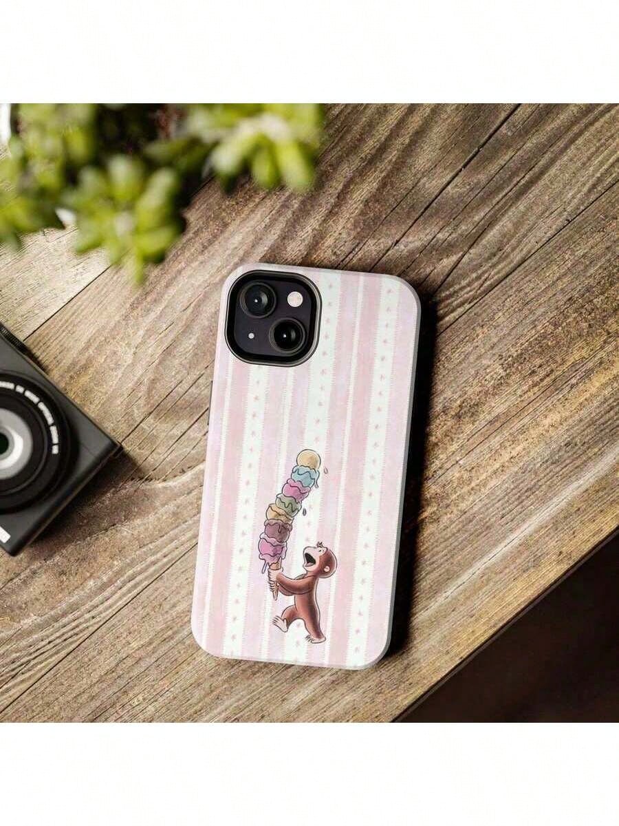 1PC Cute Phone Case And Christmas Gifts The Ultimate Expression Of 'I Love You': Curious George Monkey Case, Compatible With IPhone 11/12/13/14/15/16/17Pro, Shockproof, Creative Handpainted Design, W