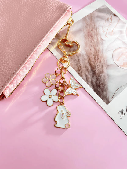 1pc Cute Rabbit & Butterfly Bag Charm, Fashionable Versatile Car Key Accessory, Simple Fresh Women's Bag Accessory, Pink Keychain For Women, Room Decor, Essential Holiday Travel Accessory, Gift For Fr