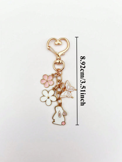1pc Cute Rabbit & Butterfly Bag Charm, Fashionable Versatile Car Key Accessory, Simple Fresh Women's Bag Accessory, Pink Keychain For Women, Room Decor, Essential Holiday Travel Accessory, Gift For Fr
