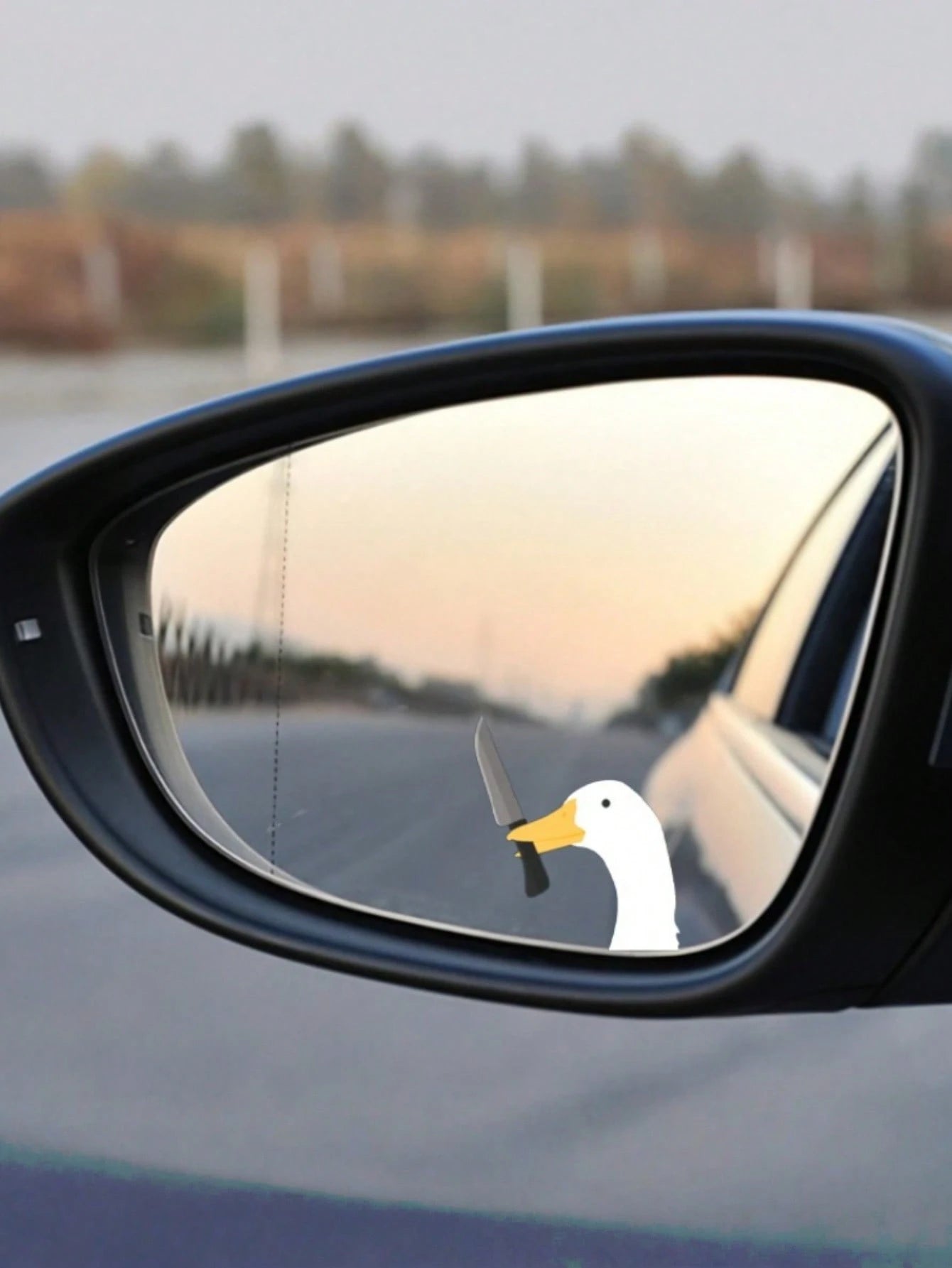 1PC Cute Silly Goose Vinyl Waterproof UV Resistant Durable Rearview Mirror Sticker Car Decal Bumper Sticker For Auto Truck Vehicle Side Window Laptop Helmet Decoration Accessory Funny Novelty Gift For