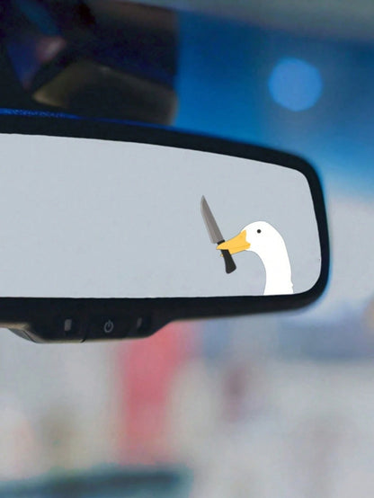 1PC Cute Silly Goose Vinyl Waterproof UV Resistant Durable Rearview Mirror Sticker Car Decal Bumper Sticker For Auto Truck Vehicle Side Window Laptop Helmet Decoration Accessory Funny Novelty Gift For