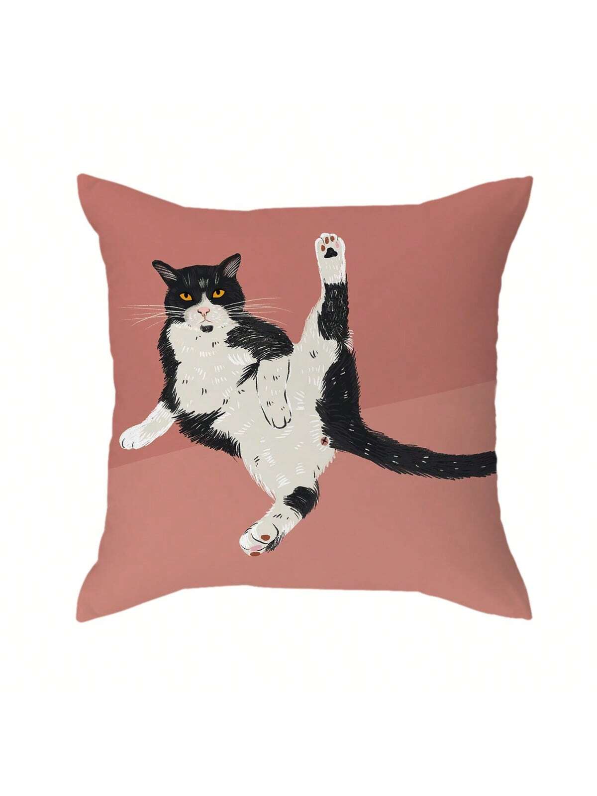 1pc Cute Slouchy Cat Printed Pillowcase, Cartoon Style Peach Skin Square Single Side Print Without Pillow Core Hidden Zipper Pillow Cover Suitable For Sofa And Bed Decoration