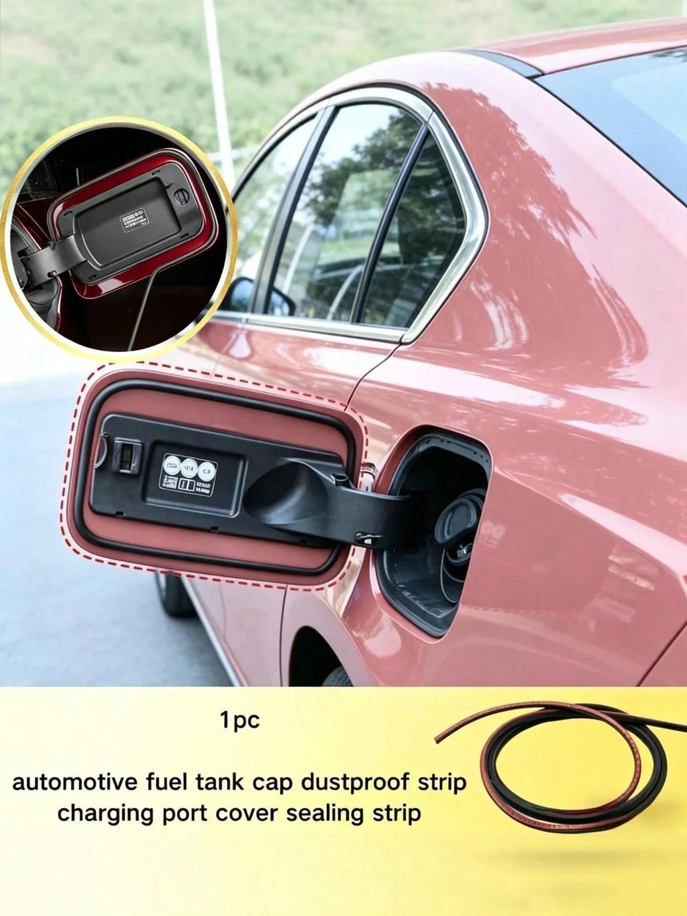 1pc D-Type Rubber Sealing Strip, Self-Adhesive Car Fuel Tank And Charging Port Cover Dustproof Seal, Can Be Cut And Installed Easily, Flexible Household Gap Seal, Waterproof Strip For Car Doors, Windo