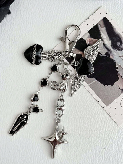 1pc Dark Sweet Cool Personalized Heart Wing Phone Bag Charm Cat Keychain Bag Pendant