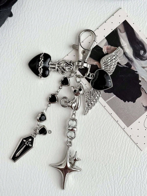 1pc Dark Sweet Cool Personalized Heart Wing Phone Bag Charm Cat Keychain Bag Pendant