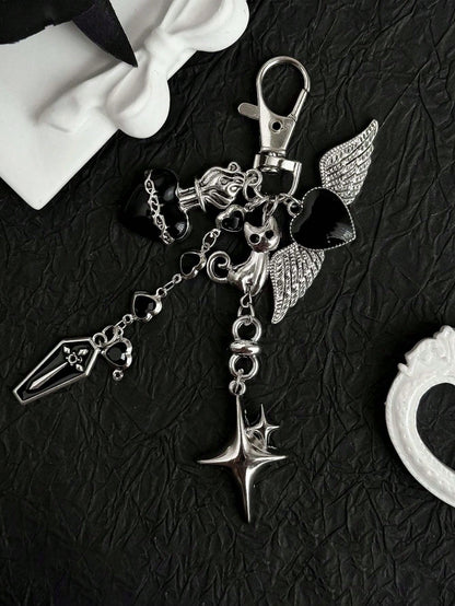 1pc Dark Sweet Cool Personalized Heart Wing Phone Bag Charm Cat Keychain Bag Pendant