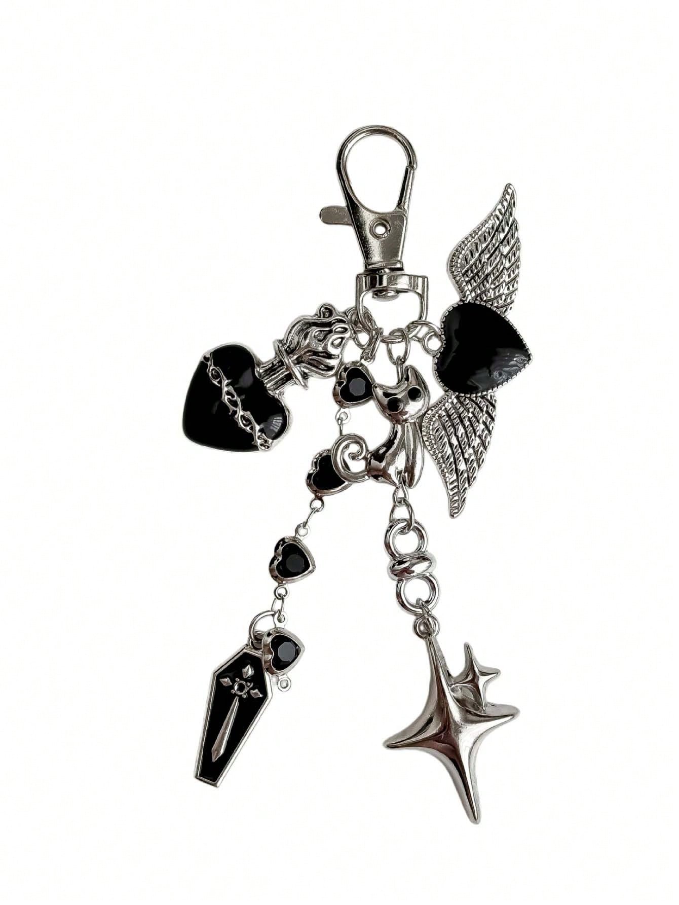 1pc Dark Sweet Cool Personalized Heart Wing Phone Bag Charm Cat Keychain Bag Pendant