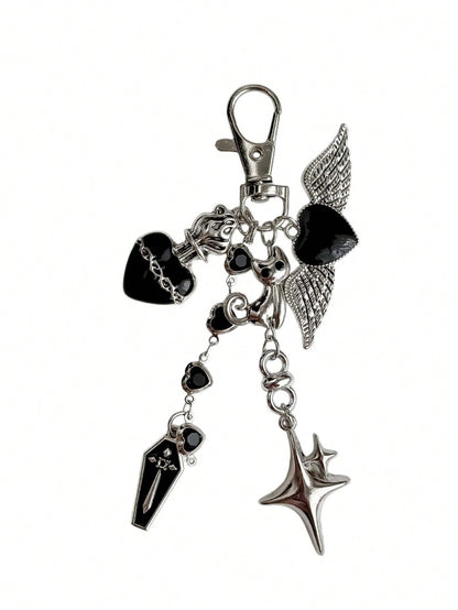 1pc Dark Sweet Cool Personalized Heart Wing Phone Bag Charm Cat Keychain Bag Pendant