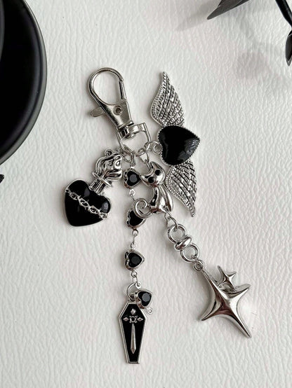 1pc Dark Sweet Cool Personalized Heart Wing Phone Bag Charm Cat Keychain Bag Pendant