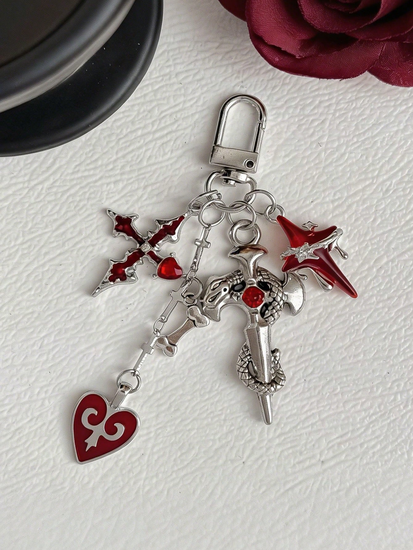 1pc Dark Sweet Cool Personalized Heart Wing Phone Bag Charm Cat Keychain Bag Pendant