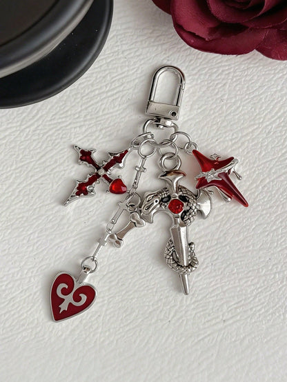 1pc Dark Sweet Cool Personalized Heart Wing Phone Bag Charm Cat Keychain Bag Pendant